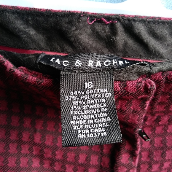 Zac & Rachel Women's Size 16 Burgundy Houndstooth Pants - Picture 4 of 5